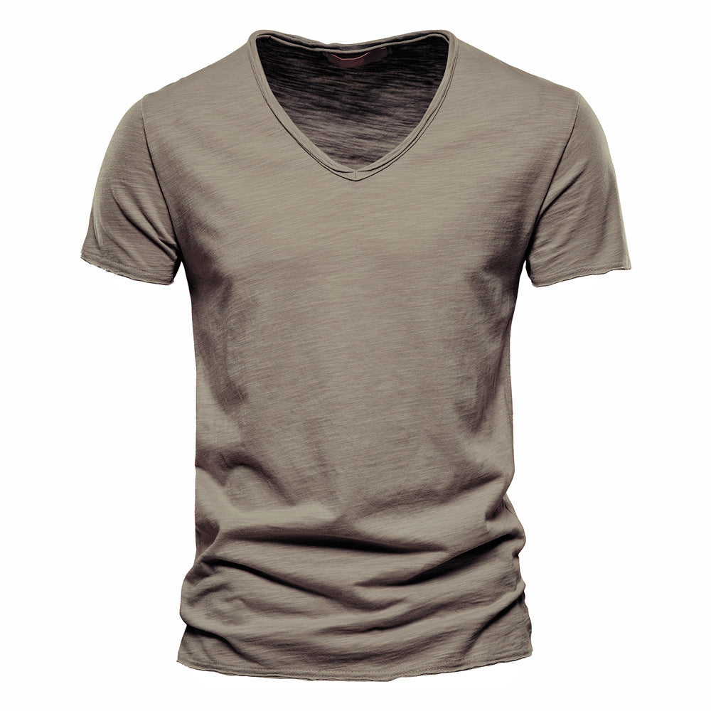 Men's light cotton jersey short-sleeve shirt with V-neck and slim fit Mune Fashion