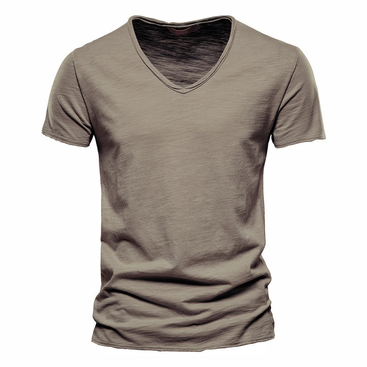 Men's light cotton jersey short-sleeve shirt with V-neck and slim fit Mune Fashion