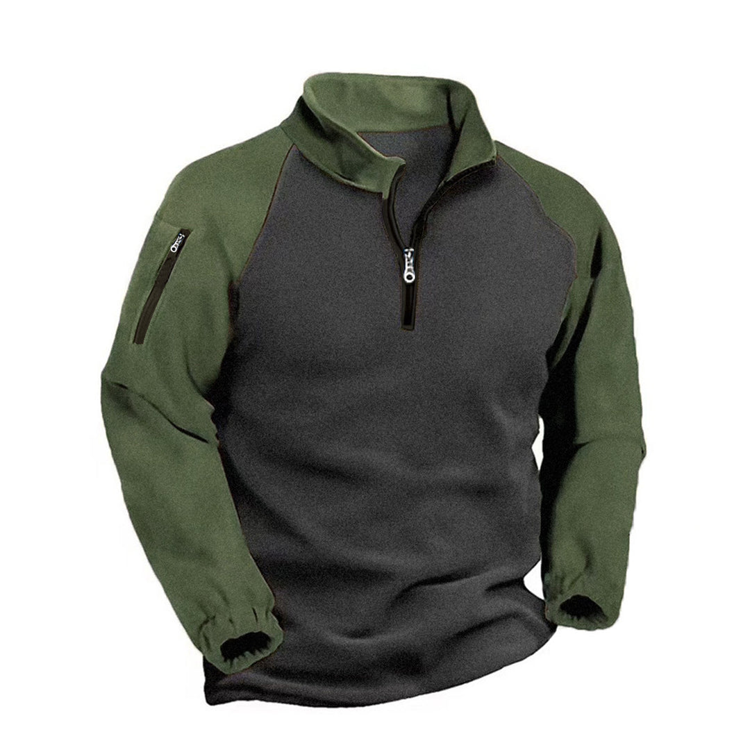Men's Fleece Pullover with Half Zip, Arm Pocket and Elastic Cuffs Mune Fashion