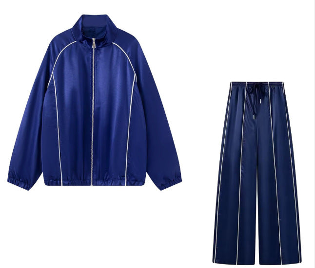 Women's Two-Piece Satin Training Set with Zip Jacket and Wide Track Pant Mune Fashion
