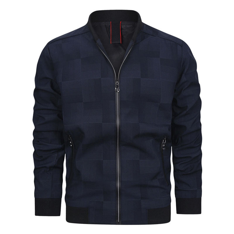 Men's subtly checked structured bomber jacket with stand-up collar and ribbed cuffs Mune Fashion
