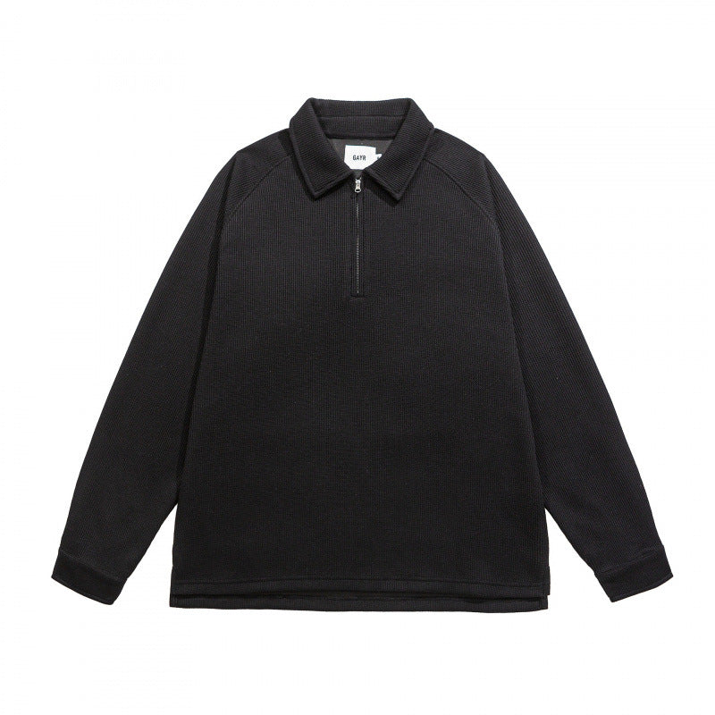 Men's Waffle Knit Half-Zip Pullover with Polo Collar Mune Fashion