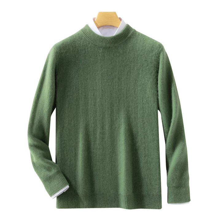 Men's fine knit pullover with a short stand-up collar, textured vertical ribbing, and slim fit Mune Fashion