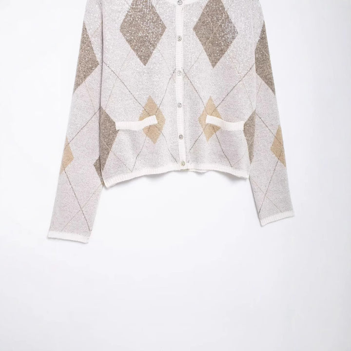 Women’s short cut cardigan with diamond sequins and patch pockets Mune Fashion