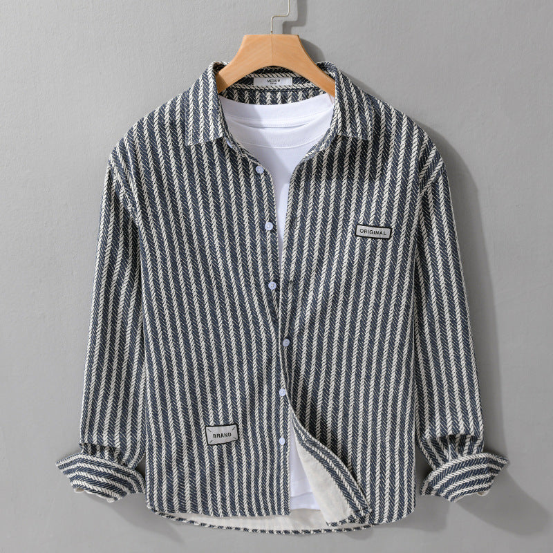 Men's Textured Shirt Jacket Overshirt with Diagonal Herringbone Structure Mune Fashion
