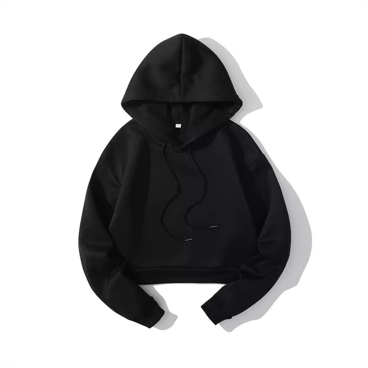 Women's cropped hoodie with soft fleece interior and elastic ribbed hem Mune Fashion