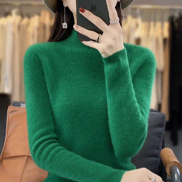 Women's Slim Fine Knit Mock Neck Sweater made of fine Angora Blend Mune Fashion