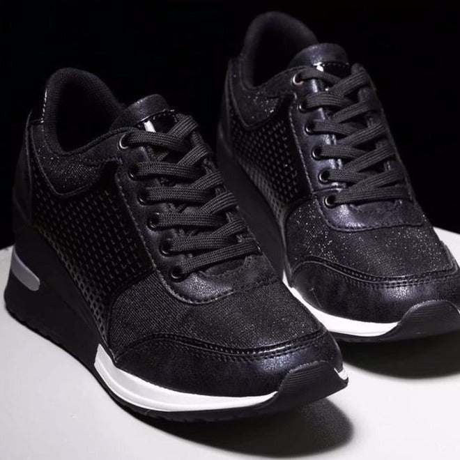 Women's casual wedge sneakers with discreet lift, breathable diamond mesh and suede applications Mune Fashion