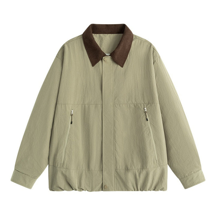 Men's Lightweight Harrington Transition Jacket with Cord Collar, Concealed Snap Button Placket & Zip Pockets Mune Fashion