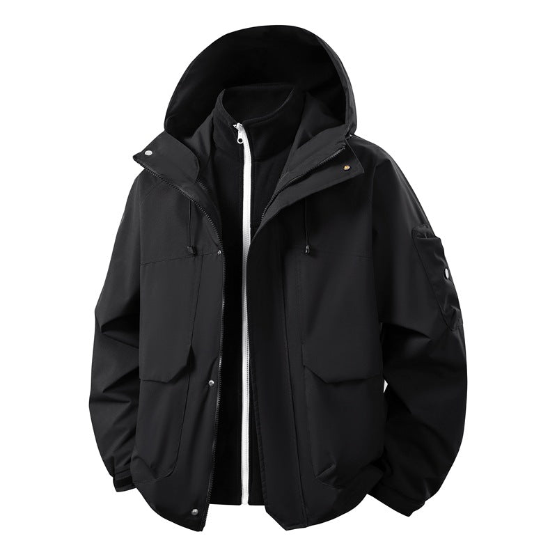 Unisex two-layer softshell parka with removable fleece inner layer, hood, and utility pockets Mune Fashion