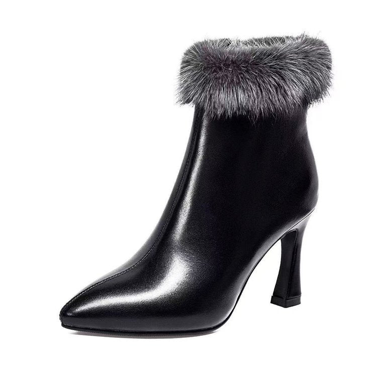 Women Elegant Ankle Boots with Fur Collar Mune Fashion