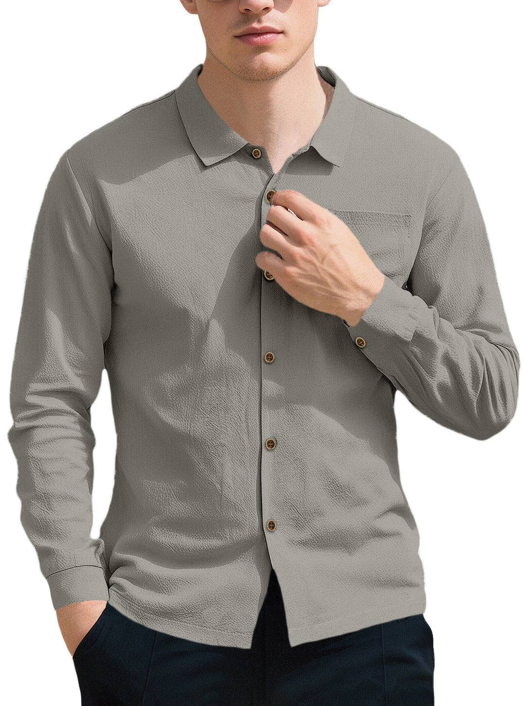 Men's breathable structured business shirt with breast pocket wooden button placket and ergonomic shoulder fit Mune Fashion