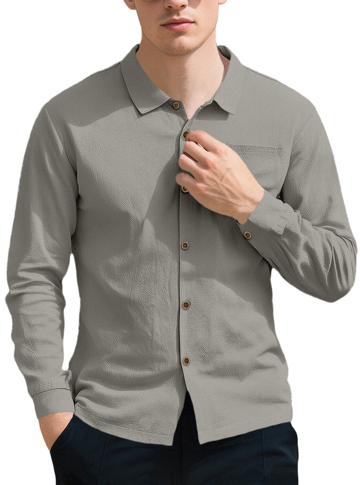 Men's breathable structured business shirt with breast pocket wooden button placket and ergonomic shoulder fit Mune Fashion
