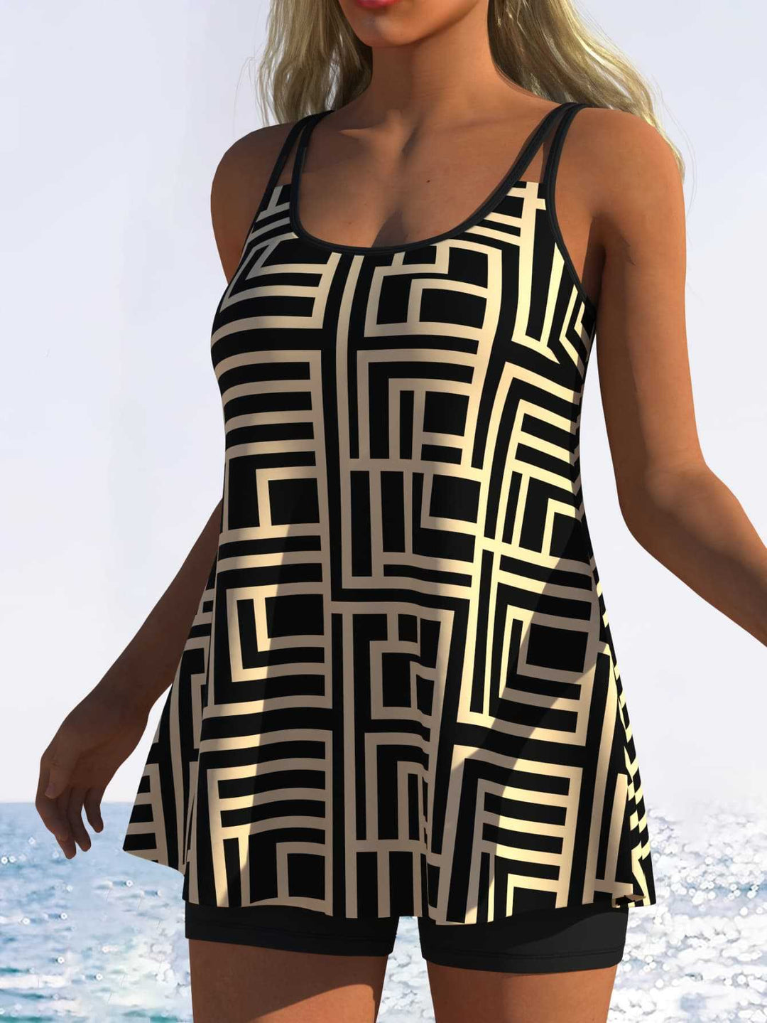 Women's tankini with playful striped pattern and original cut Mune Fashion