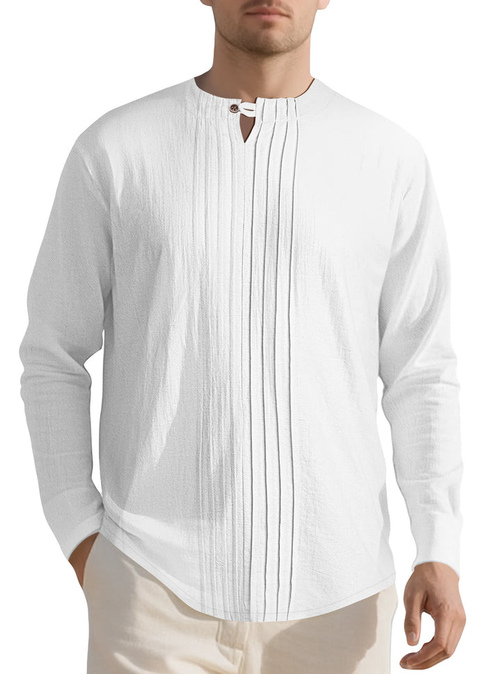 Men's Naan light structured tunic shirt with stand-up collar, pleats and loop button Mune Fashion