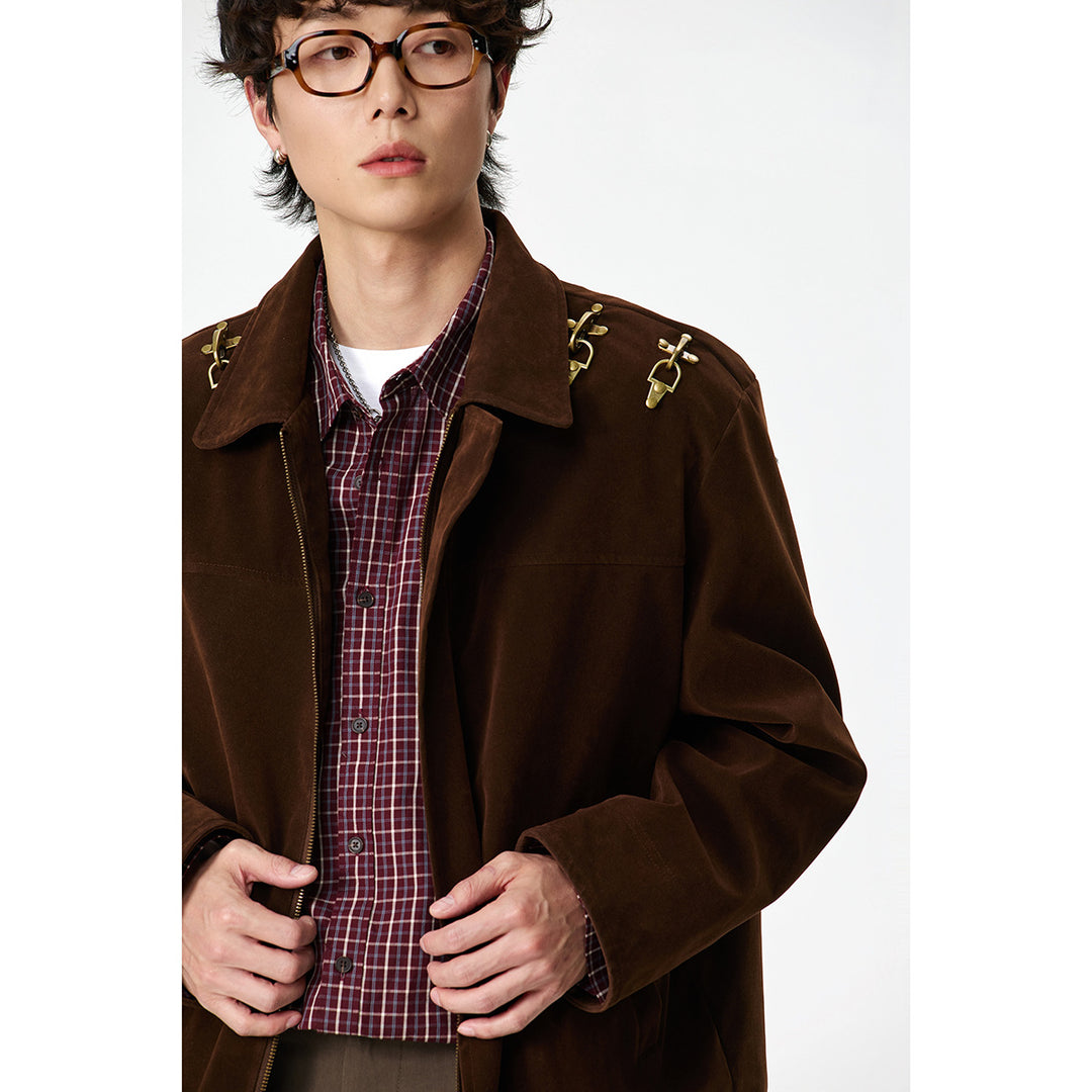 Men's short blouson made of velour optic with decorative metal fasteners on the shoulders Mune Fashion
