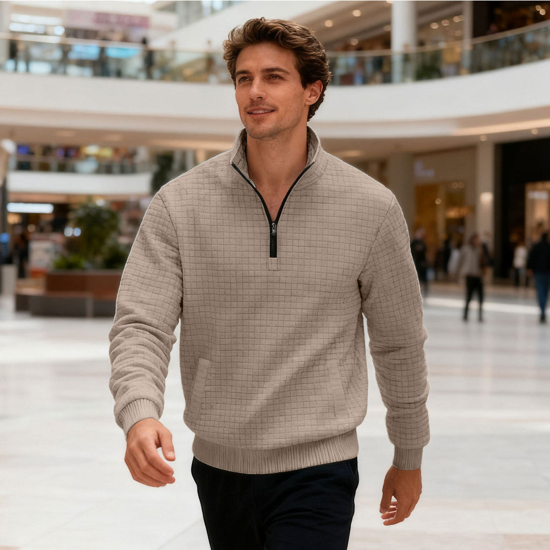 Men's quilted half-zip sweater with square waffle texture and kangaroo pocket Mune Fashion