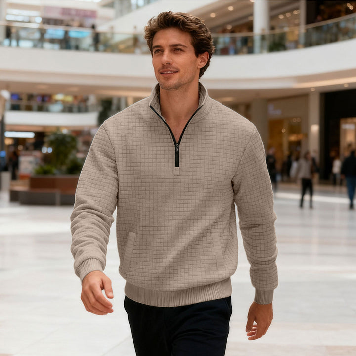 Men's quilted half-zip sweater with square waffle texture and kangaroo pocket Mune Fashion