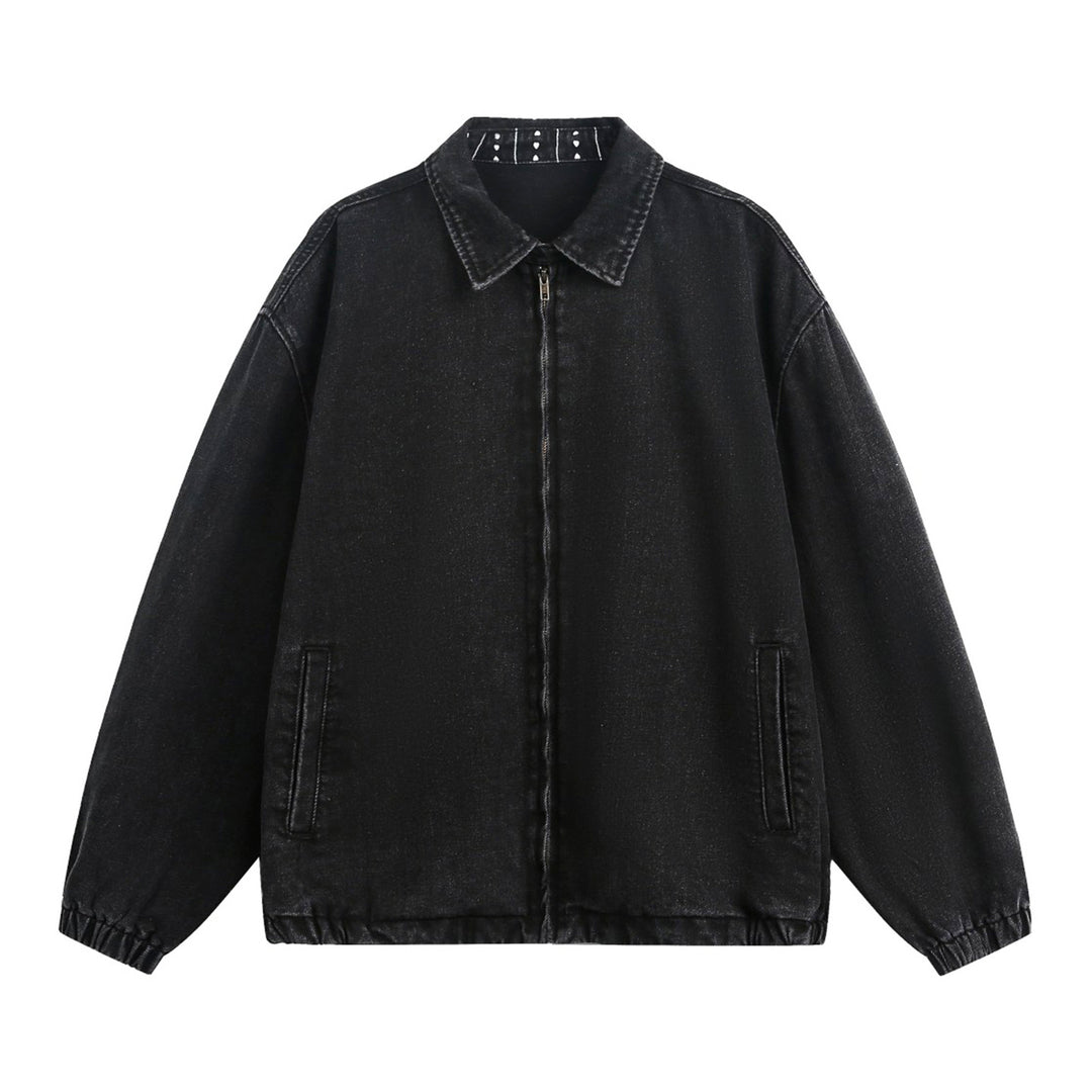 Unisex Oversize Denim Transitional Jacket with Concealed Front Zipper, Shirt Collar and Elastic Hem Mune Fashion
