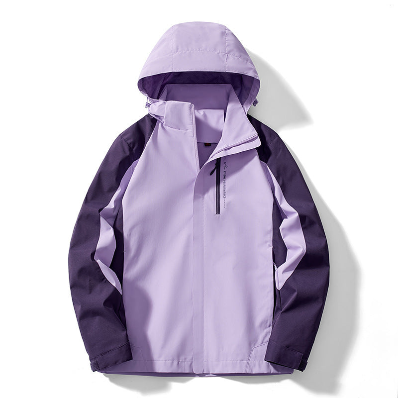 Women Lightweight Two-Colored Softshell Jacket with Hood, Breathable Mesh Lining and Chest Zipper Mune Fashion