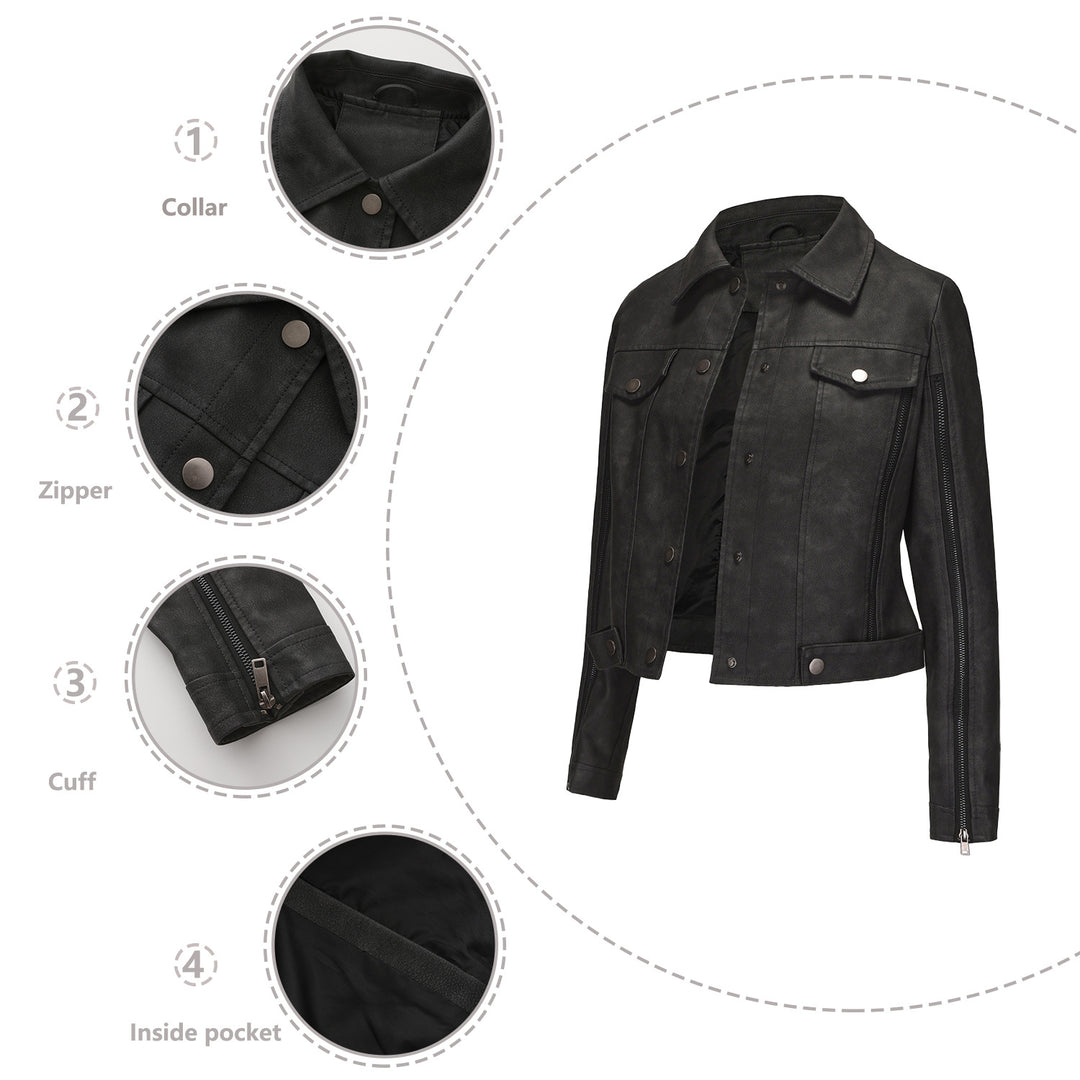 Ladies short cropped trucker jacket made of suede look with side zippers and patch chest pockets Mune Fashion