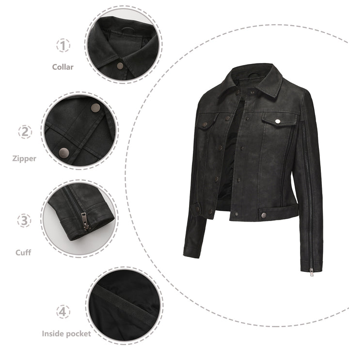 Ladies short cropped trucker jacket made of suede look with side zippers and patch chest pockets Mune Fashion