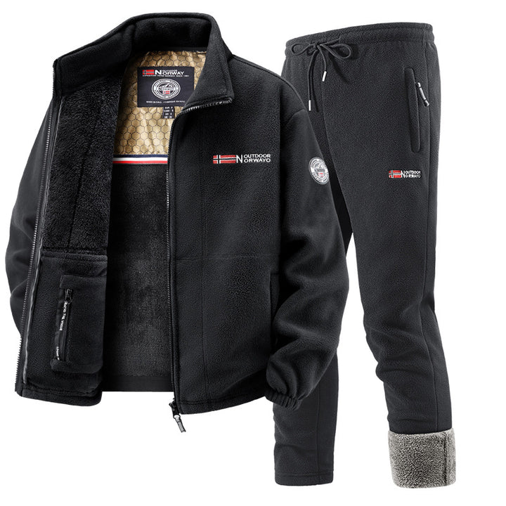 Men's Thermal Fleece Set with Hooded Jacket, Sherpa-lined and Elastic Jogging Pants Mune Fashion