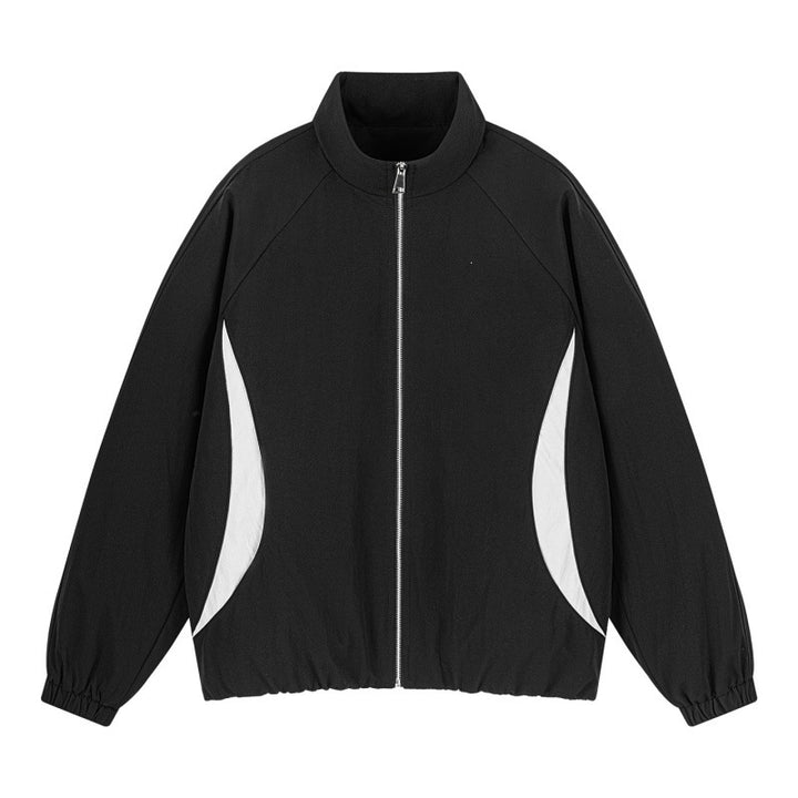 Men's Lightweight Oversized Casual Jacket with Stand Collar, Elastic Hem and Contrast Side Inserts Mune Fashion