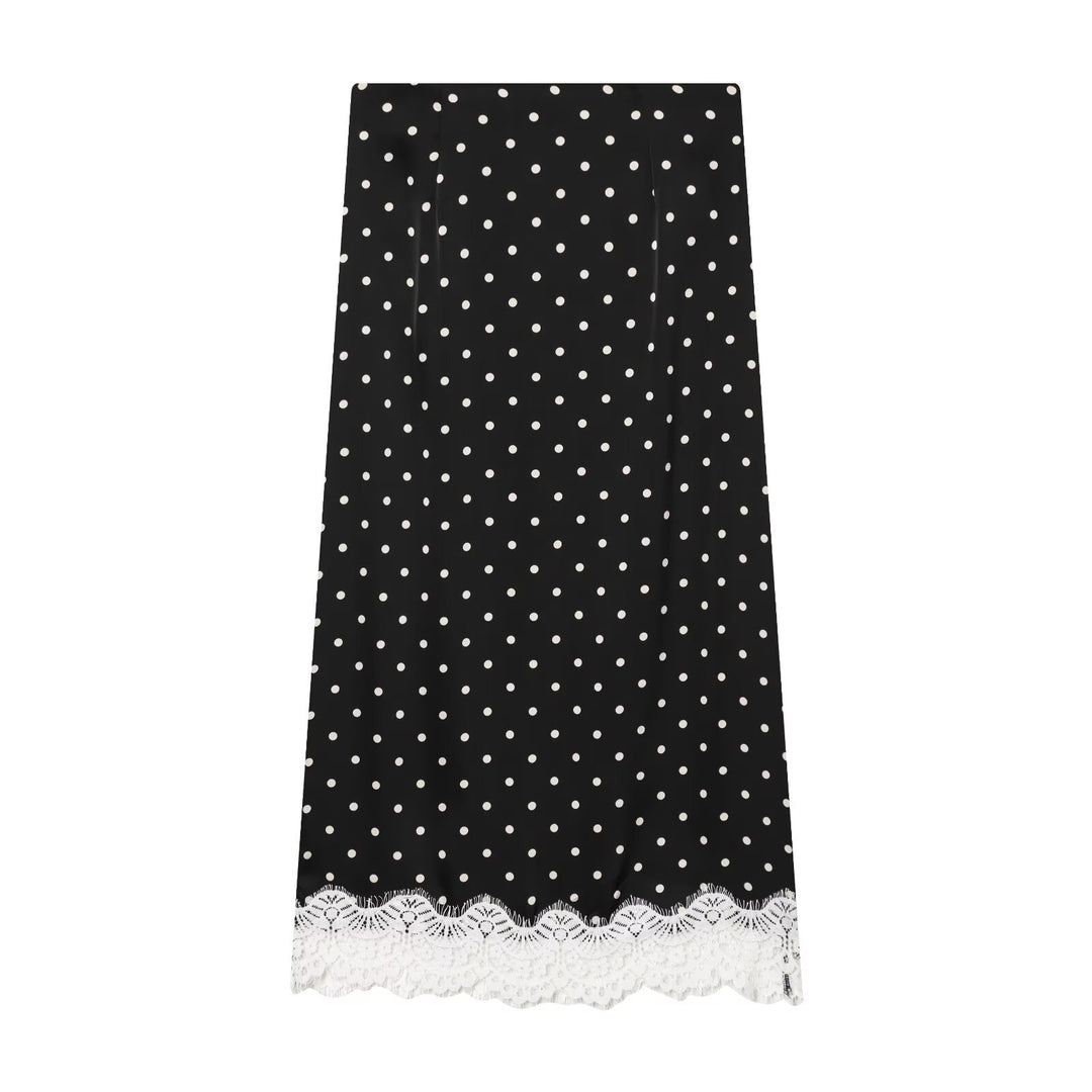 Women's midi skirt with polka dot pattern and lace hem Mune Fashion