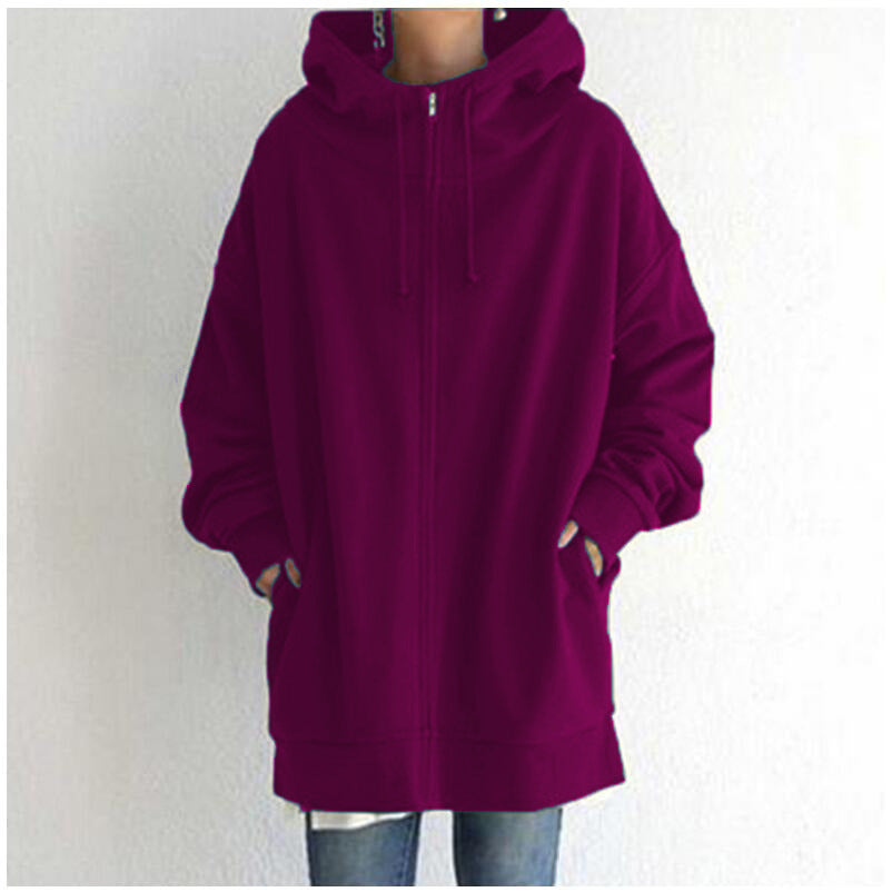 Women's oversized hooded long pullover with zipper and side pockets Mune Fashion