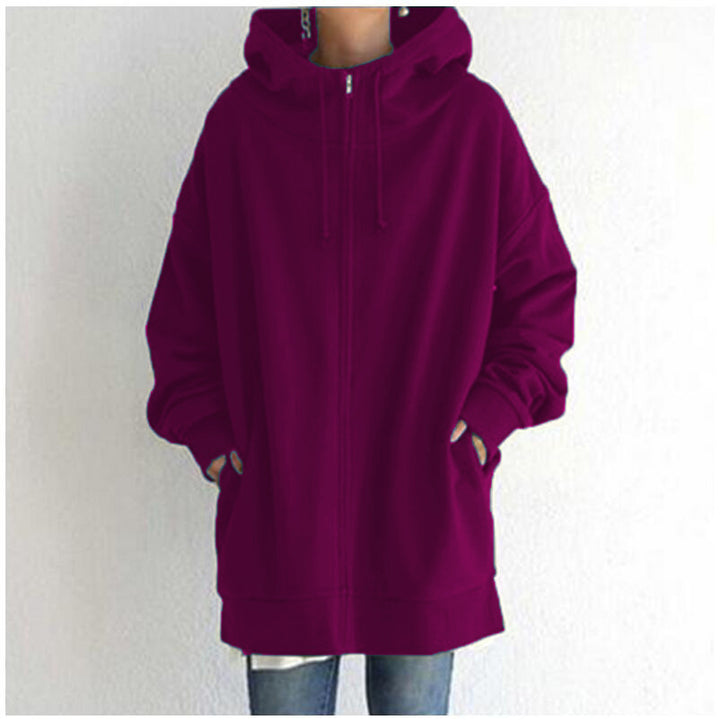 Women's oversized hooded long pullover with zipper and side pockets Mune Fashion