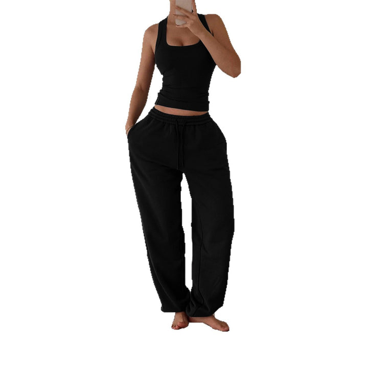 Women nan wide High-Waist lounge pants with drawstring elastic comfort waistband and side pockets Mune Fashion