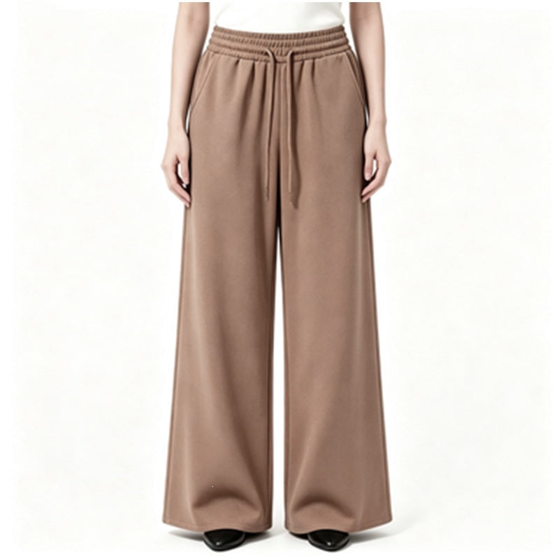 Ladies wide high-waist lounge pants with elastic waistband, drawstring, and flowing jersey Mune Fashion