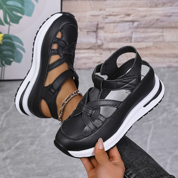 Women's Platform Sneaker Sandal with Closed Toe and Velcro Closure Mune Fashion