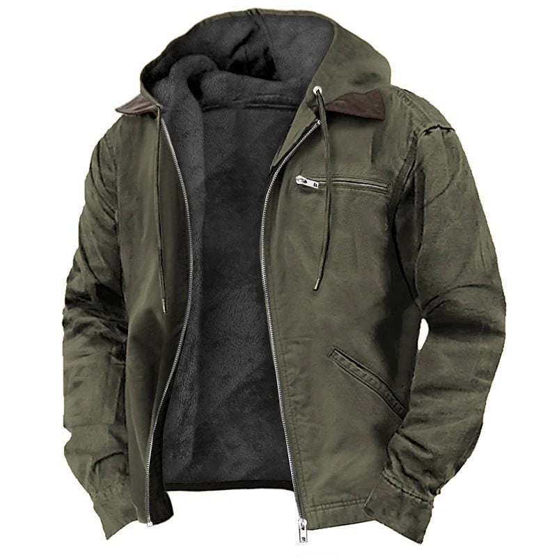 Men's Padded Hoodie Jacket with Teddy Lining, Windproof Canvas and Zipper Pockets Mune Fashion