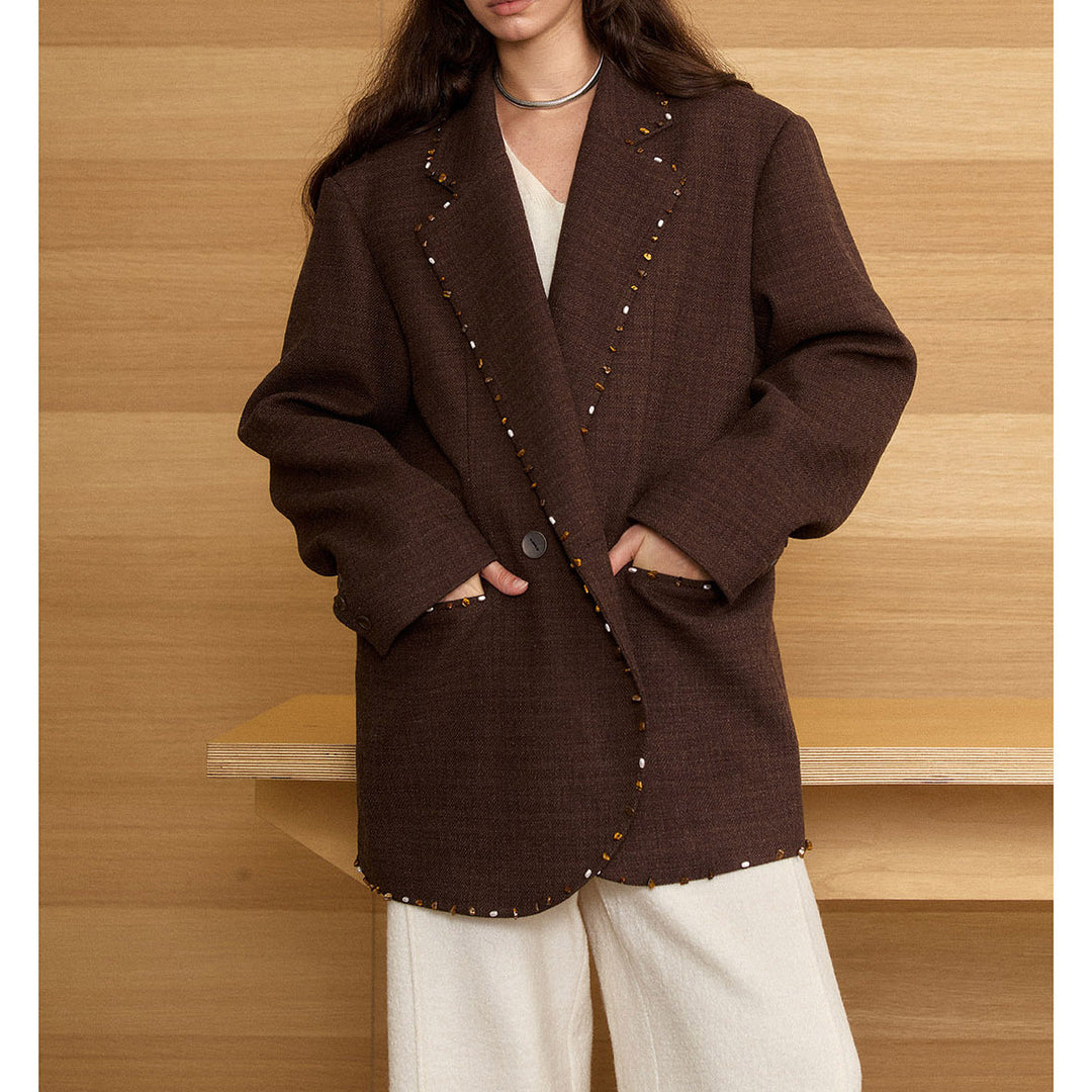Women Oversized Blazer with Decorative Stitch Mune Fashion