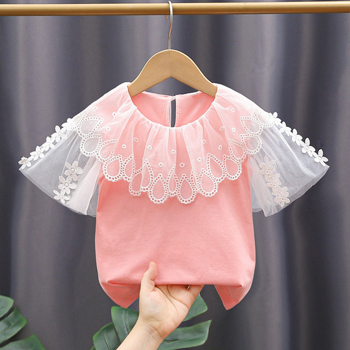 Girl's blouse with floral embroidery and tulle sleeves Mune Fashion