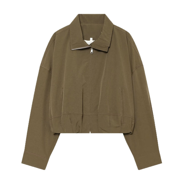 Women Cropped Boxy-Utility-Jacket with Zipper and Drawstring Hem Mune Fashion