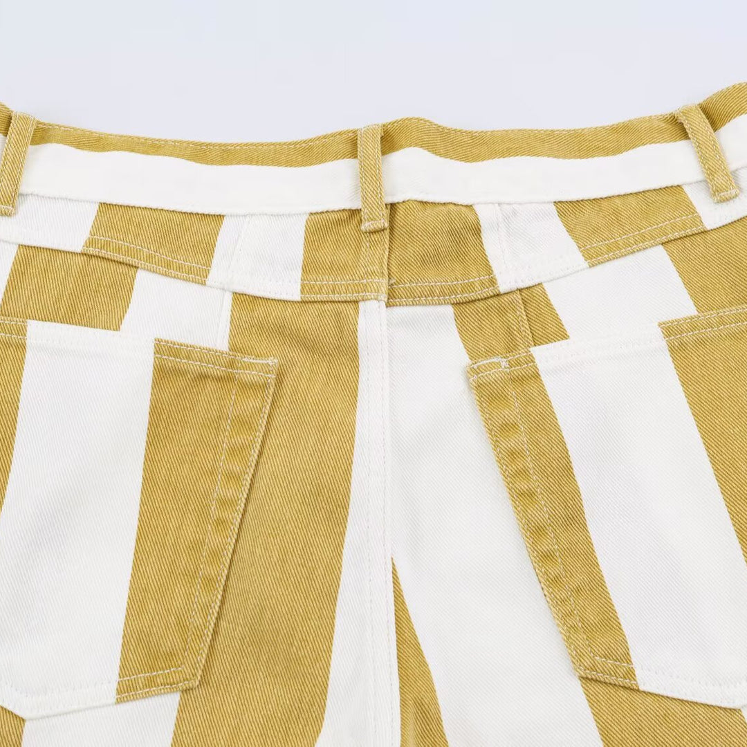 Ladies Striped High Waist Five-Pocket Trousers with Straight Leg Mune Fashion