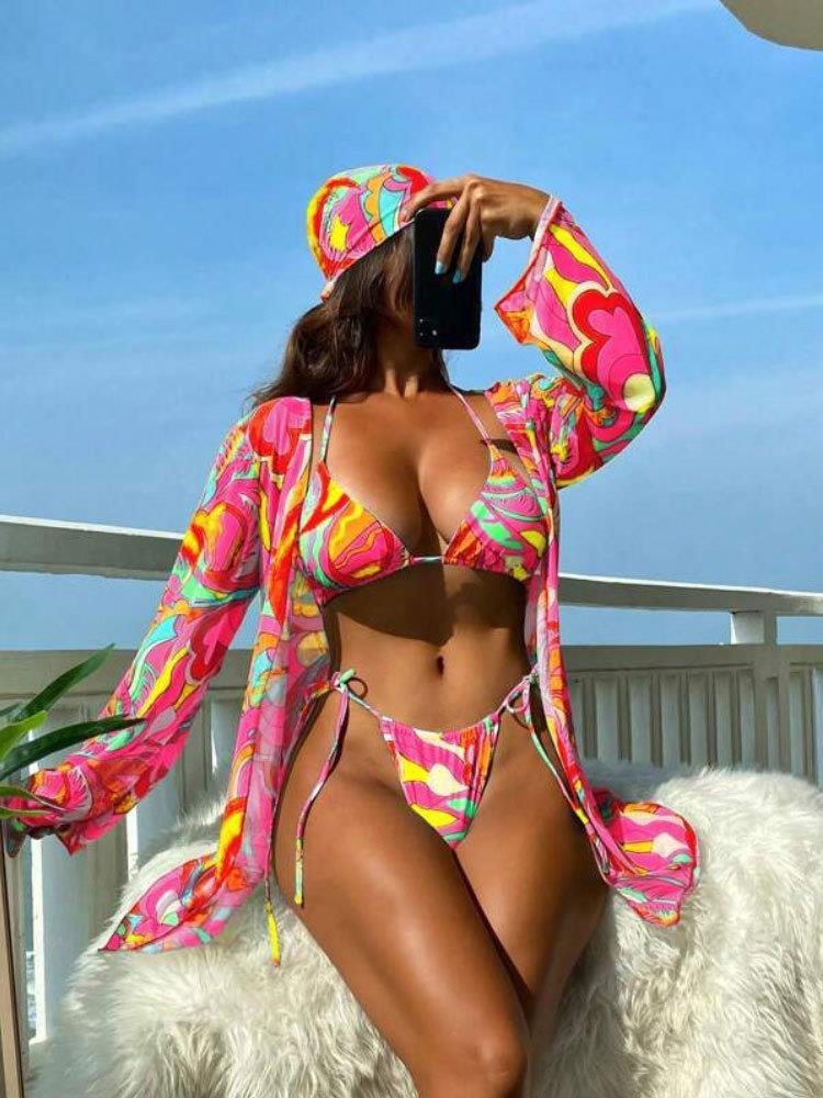 Women's Colorful Bikini Set with Stylish Cover-Up Mune Fashion