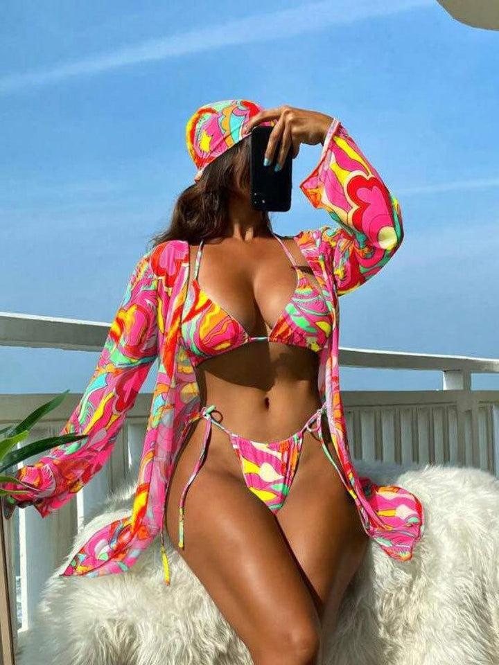 Women's Colorful Bikini Set with Stylish Cover-Up Mune Fashion