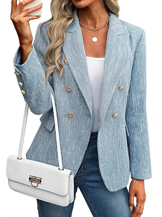 Women's Fashionable Double-Breasted Blazer Jacket