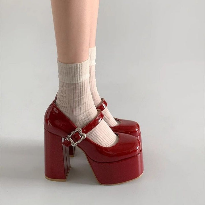 Women's Platform Mary Jane Pumps with High Platform and Sculpted Block Heel Mune Fashion