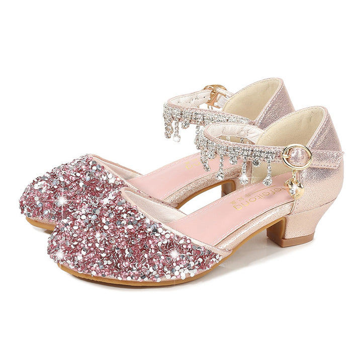 Girl Glittering Ballerina Sandals with High Heel and Pendant Mune Fashion