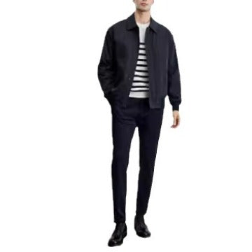 Men's light bomber jacket with shirt collar, concealed snap button placket, and elastic cuffs Mune Fashion