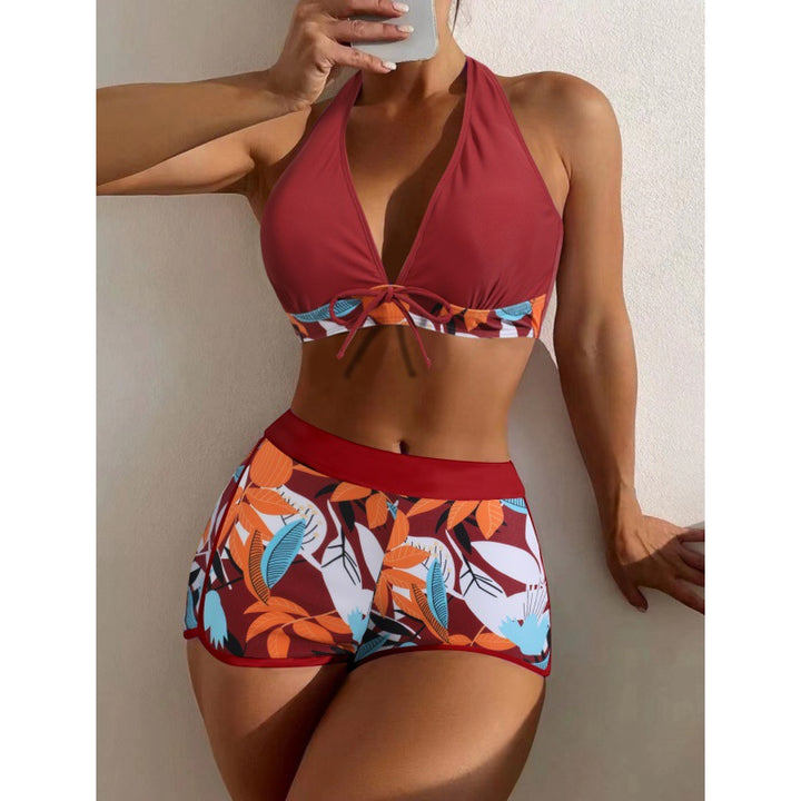 Women High-neck Bikini with Playful Floral Pattern Mune Fashion