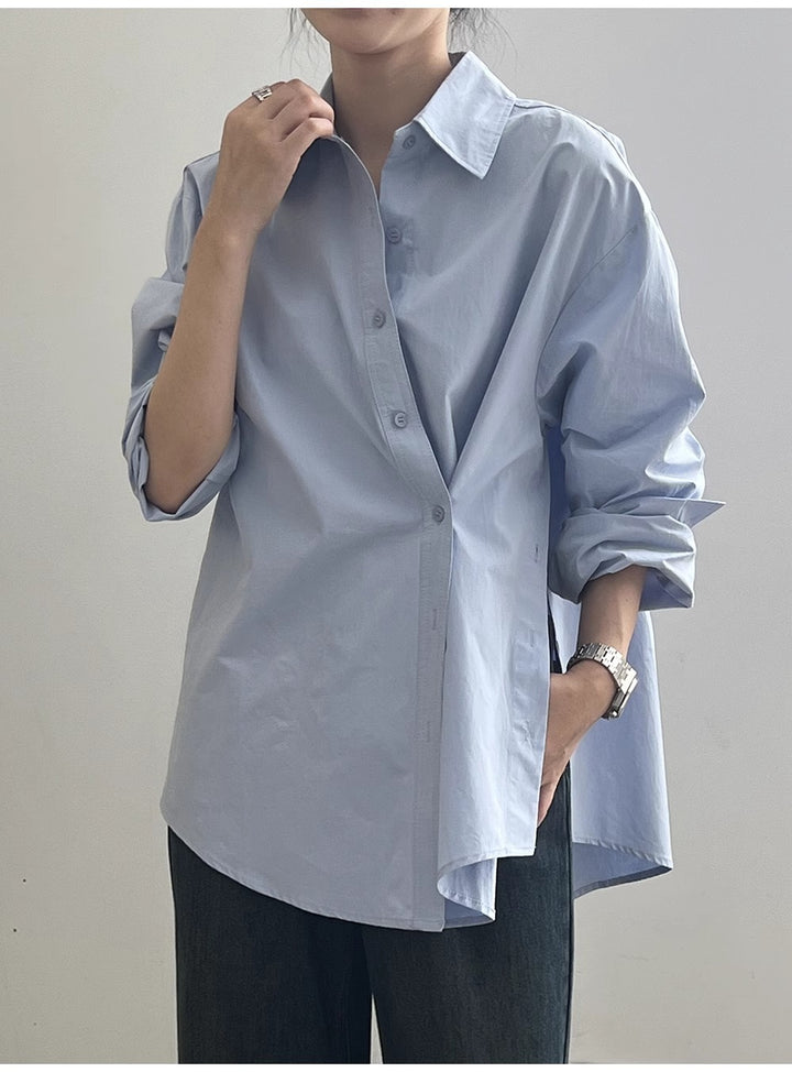 Women’s Oversized Shirt Blouse with Asymmetric Hem and Dropped Shoulder Mune Fashion