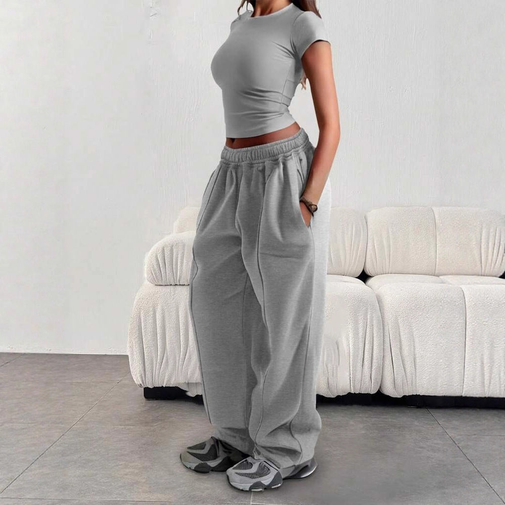 Women's cropped shirt and wide high-waist jogging pants set Mune Fashion