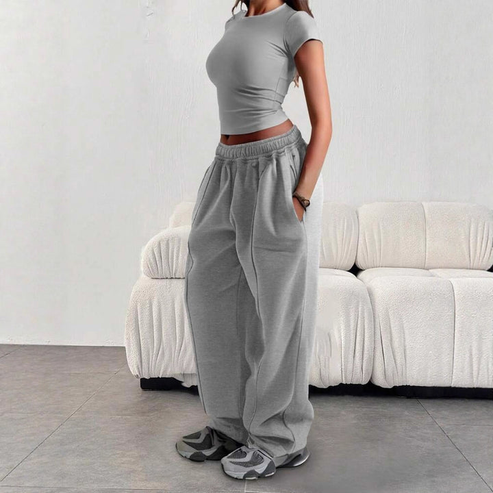 Women's cropped shirt and wide high-waist jogging pants set Mune Fashion