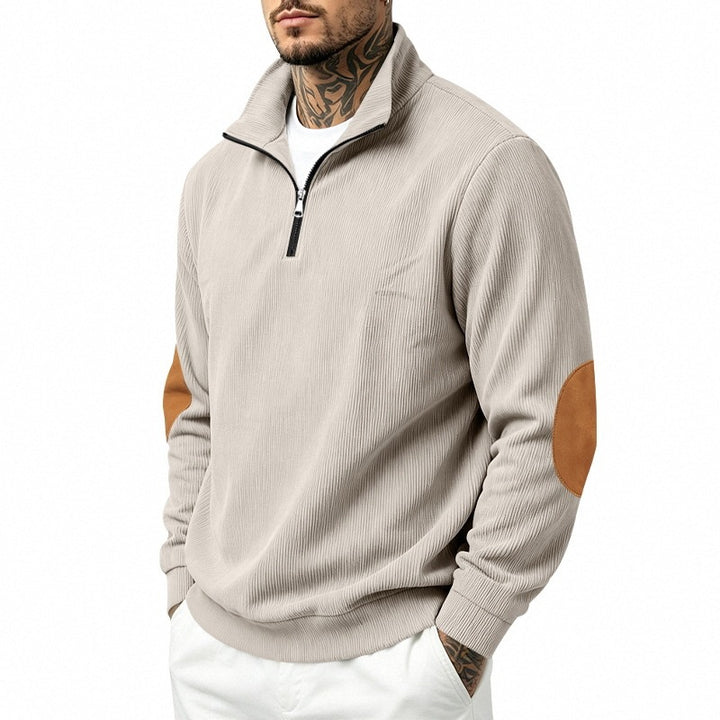 Men's half-zip pullover with waffle structure and elbow patches Mune Fashion